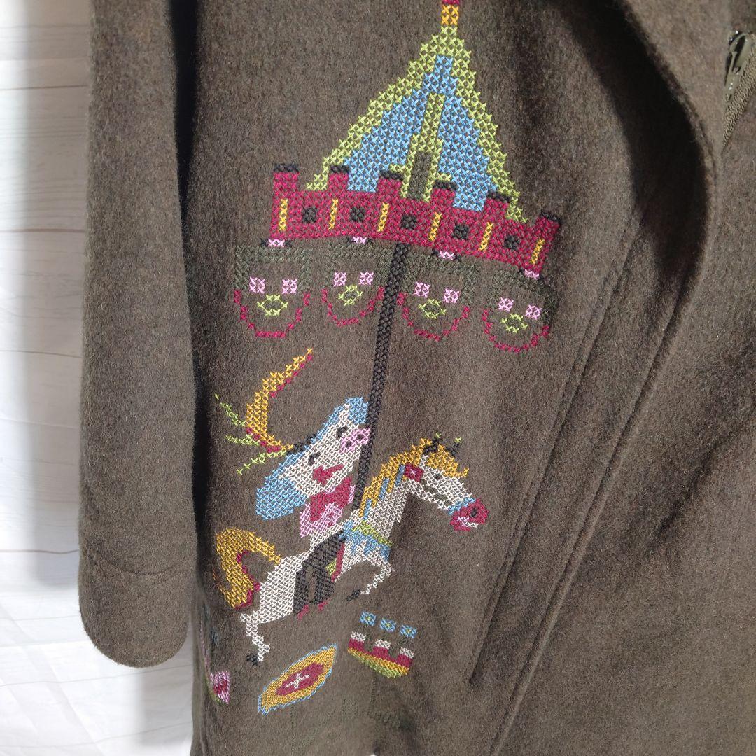 け298 Cooアルベロベロ 刺繍 フーディー コート カーキ ブタ 花