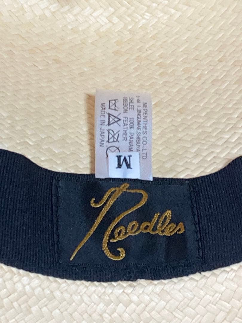 メンズ　超高級　帽子　パナマハット　ベージュ　羽毛リボン　ニードルス　エクアドル