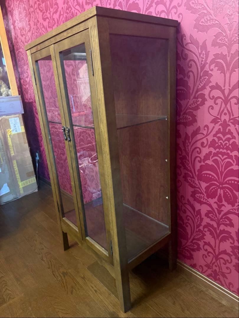 激安　ベルメゾン　アンティーク調　木製ガラス扉キャビネット　キュリオケース