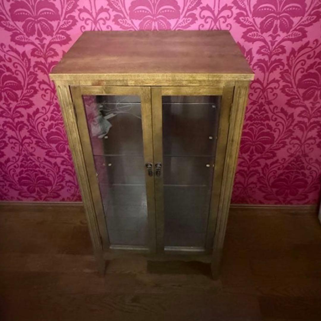 激安　ベルメゾン　アンティーク調　木製ガラス扉キャビネット　キュリオケース