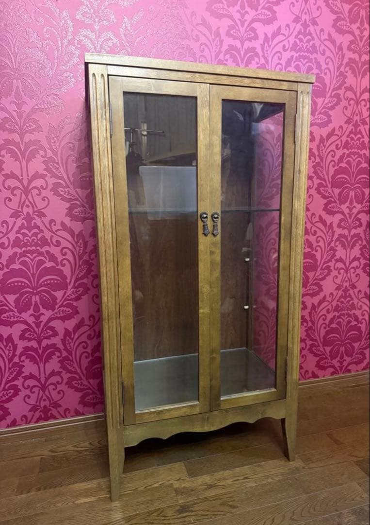激安　ベルメゾン　アンティーク調　木製ガラス扉キャビネット　キュリオケース