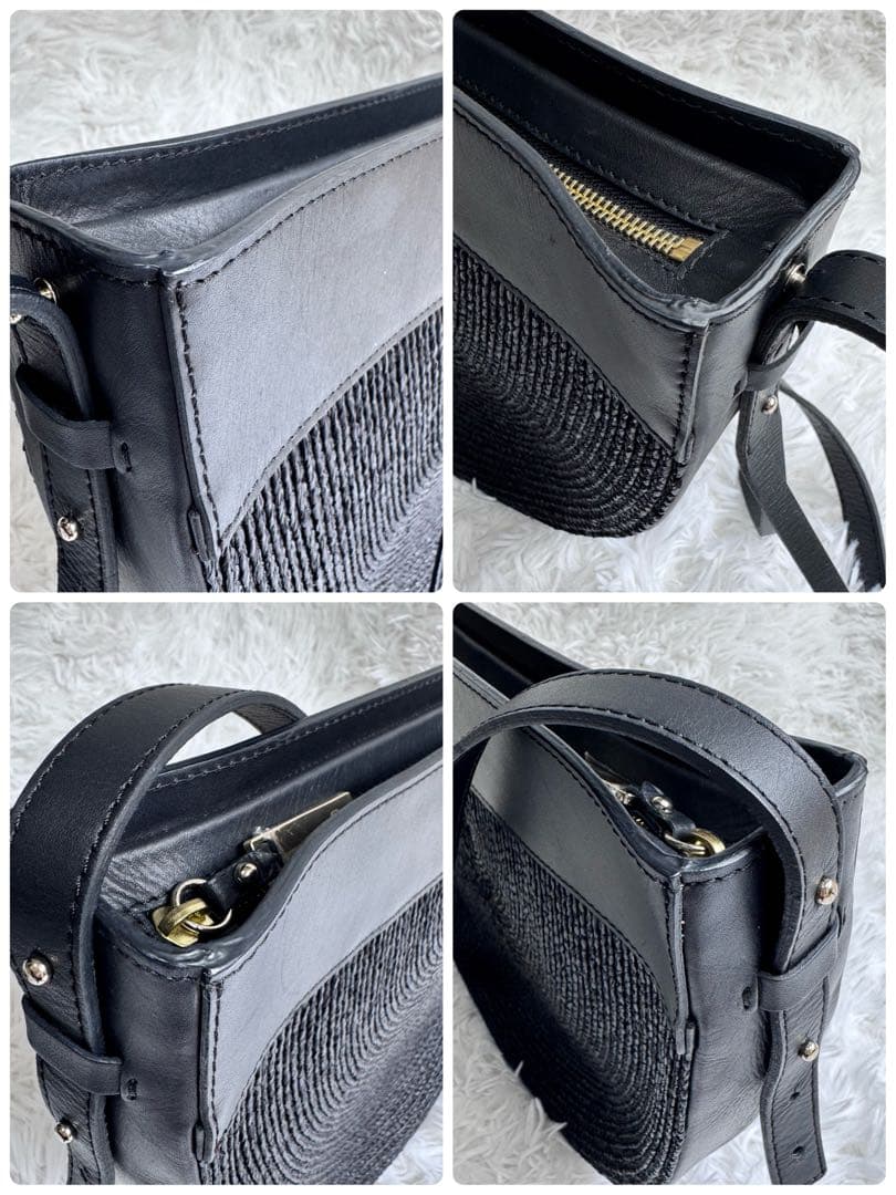 【美品】ヘレンカミンスキー ラフィア かごバッグ レザー 半月 ショルダーバッグ