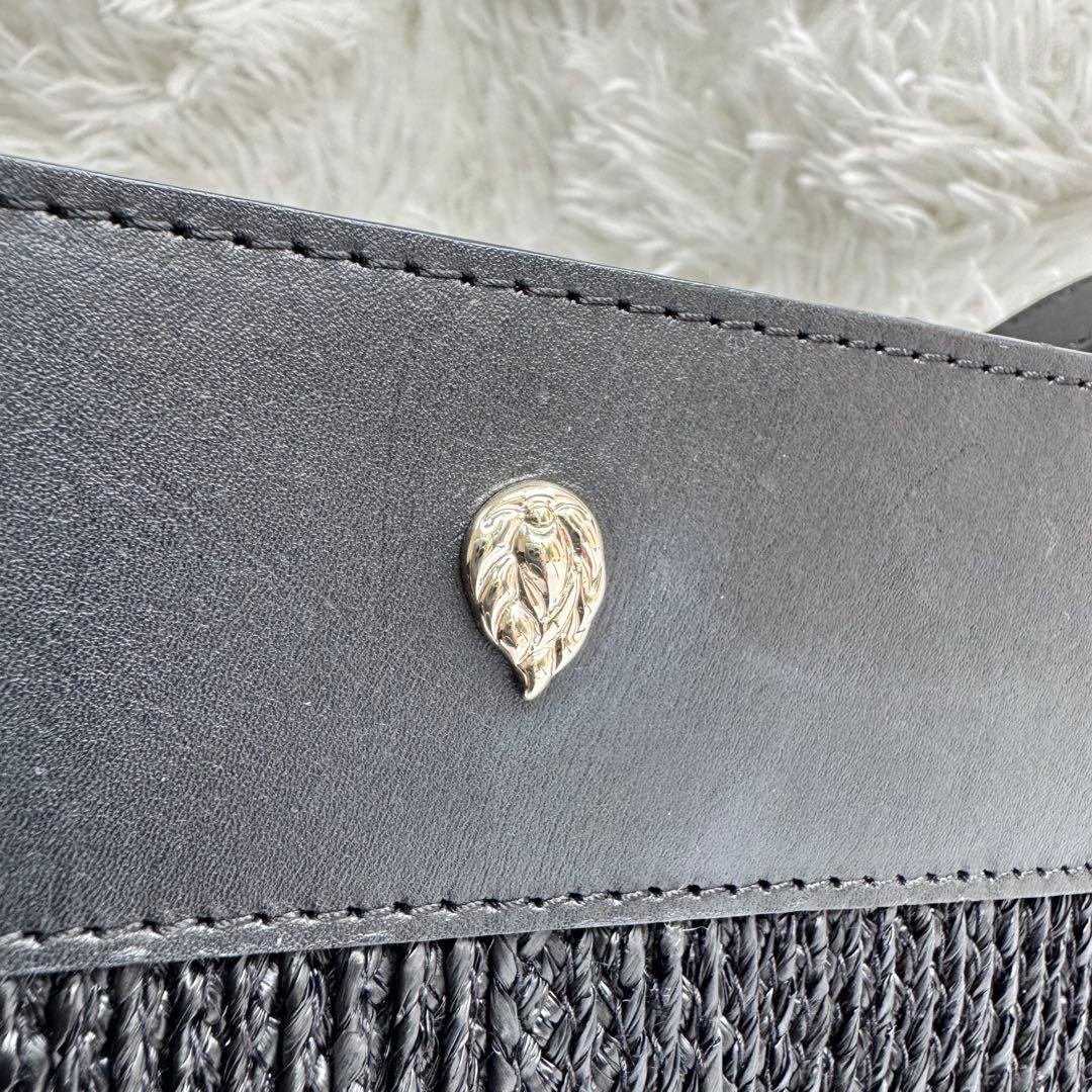 【美品】ヘレンカミンスキー ラフィア かごバッグ レザー 半月 ショルダーバッグ