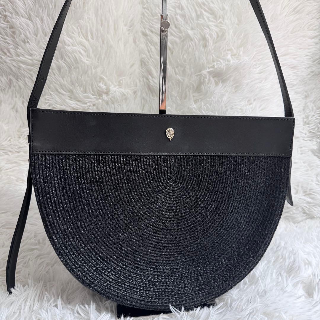 【美品】ヘレンカミンスキー ラフィア かごバッグ レザー 半月 ショルダーバッグ