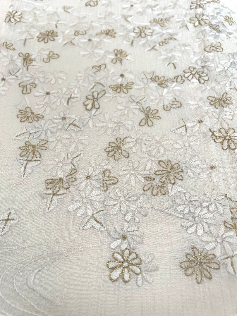 可憐な総刺繍 訪問着 ◇正絹 ホワイト裄長トールサイズ