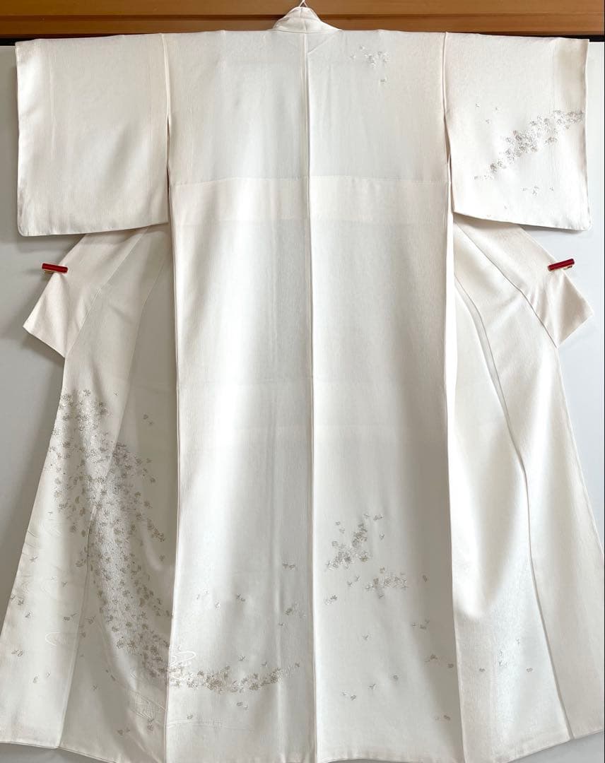 可憐な総刺繍 訪問着 ◇正絹 ホワイト裄長トールサイズ