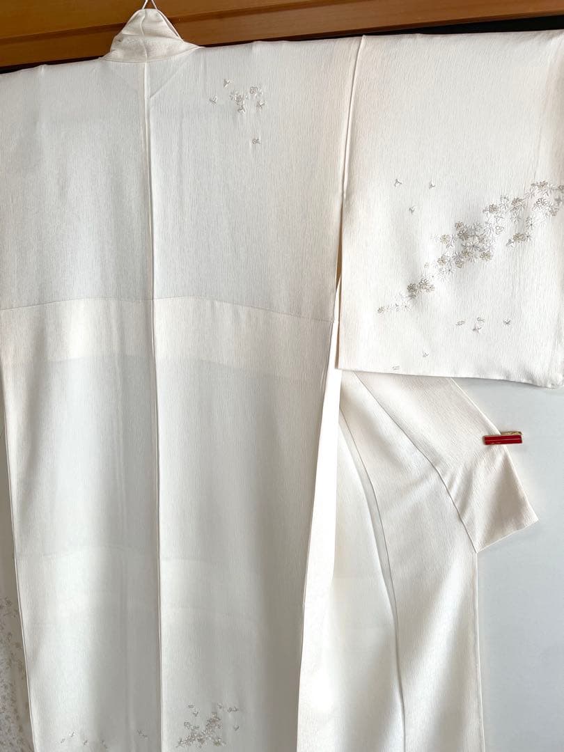可憐な総刺繍 訪問着 ◇正絹 ホワイト裄長トールサイズ