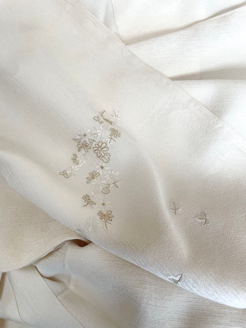可憐な総刺繍 訪問着 ◇正絹 ホワイト裄長トールサイズ