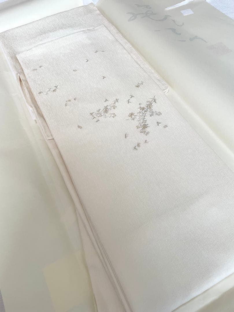 可憐な総刺繍 訪問着 ◇正絹 ホワイト裄長トールサイズ