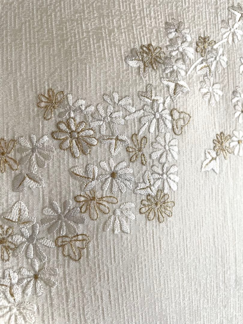 可憐な総刺繍 訪問着 ◇正絹 ホワイト裄長トールサイズ