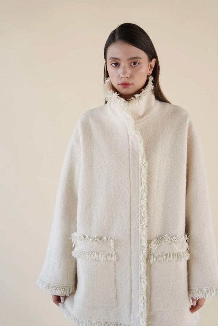ジャケット・アウター Acka. stand collar fringe coat