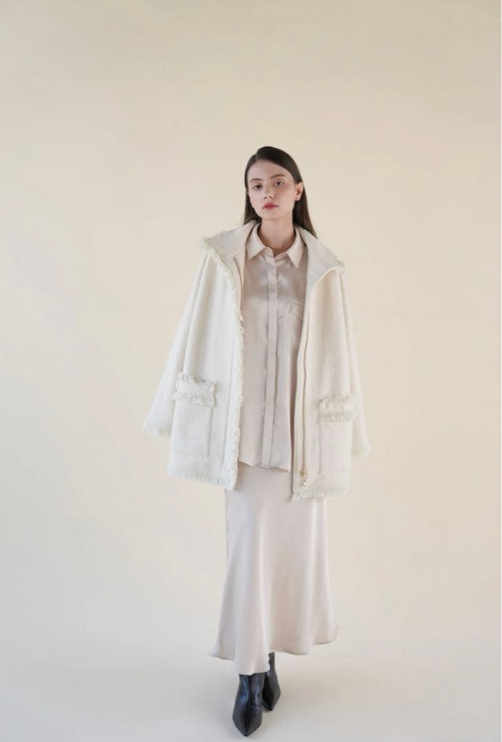 ジャケット・アウター Acka. stand collar fringe coat