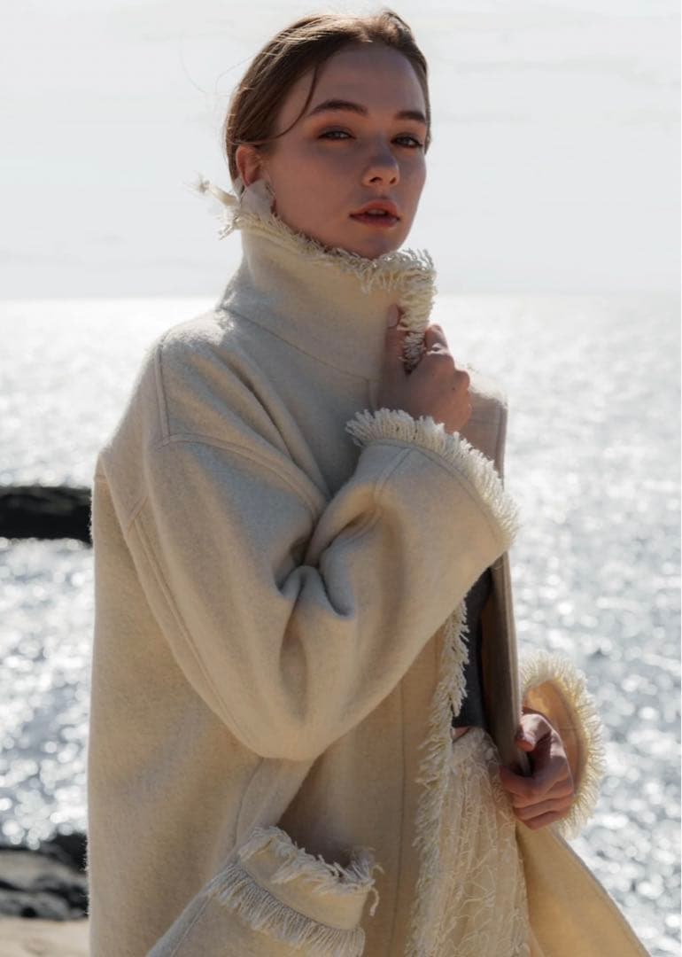 ジャケット・アウター Acka. stand collar fringe coat