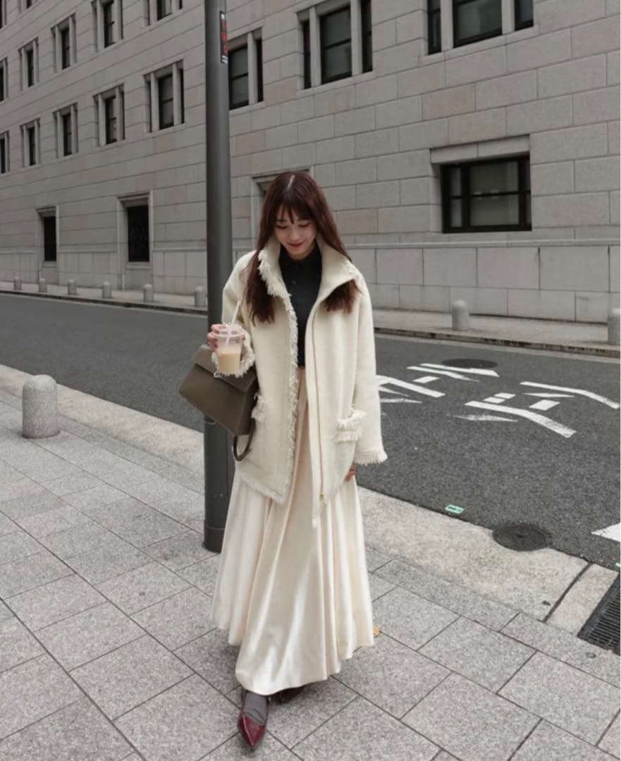 ジャケット・アウター Acka. stand collar fringe coat