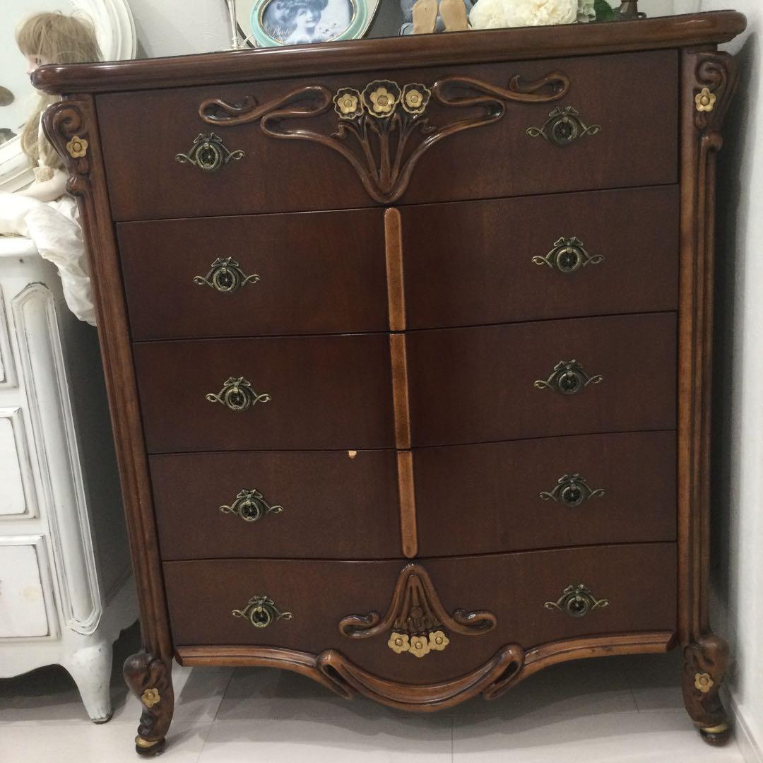 猫脚　5段チェスト　ロココ　ヨーロピアン　アンティーク　洋服ダンス