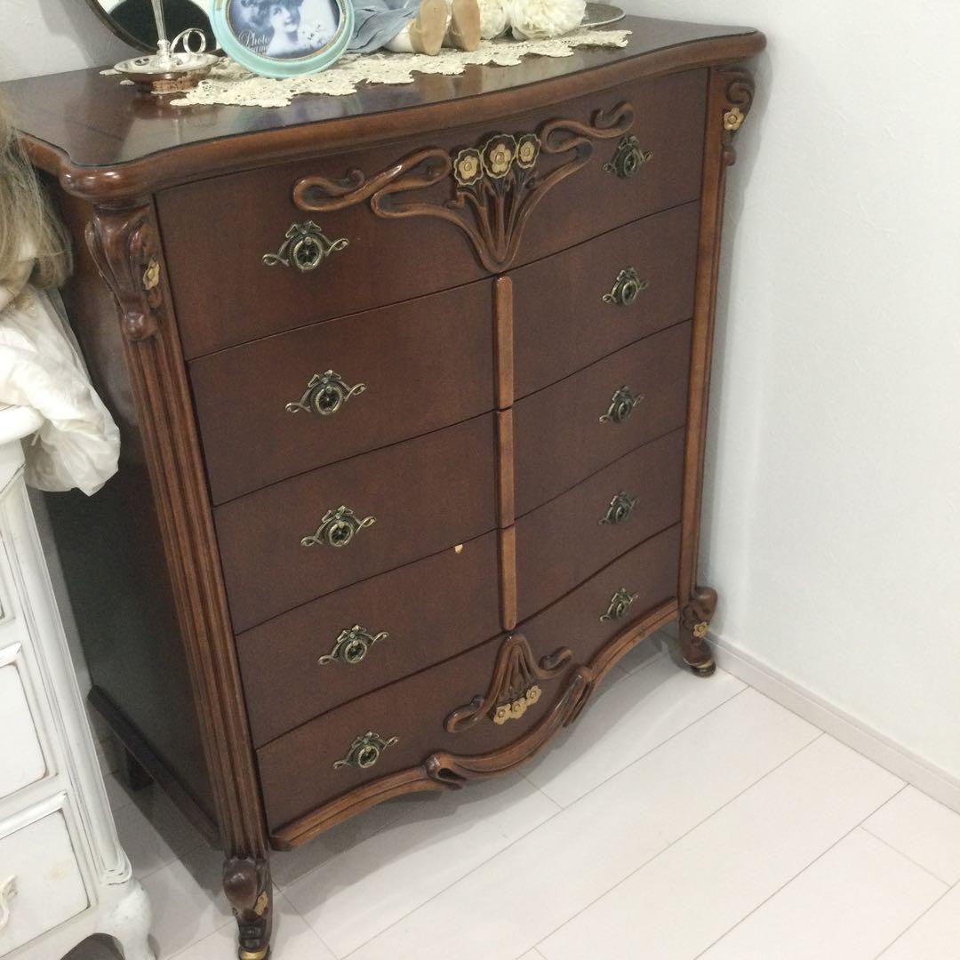 猫脚　5段チェスト　ロココ　ヨーロピアン　アンティーク　洋服ダンス