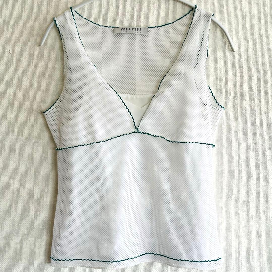 miu miu メッシュタンクトップ ホワイト