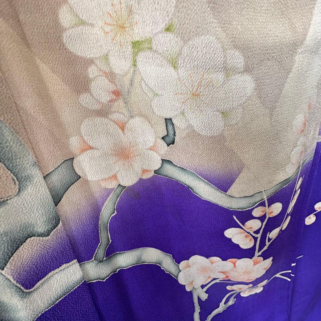 アンティーク　袷　絹　着物　訪問着　青紫　紫　168 トールサイズ