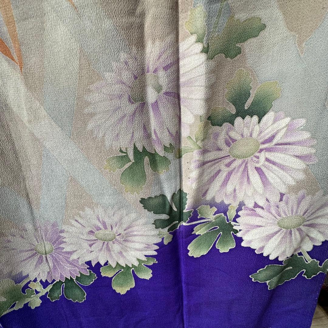 アンティーク　袷　絹　着物　訪問着　青紫　紫　168 トールサイズ