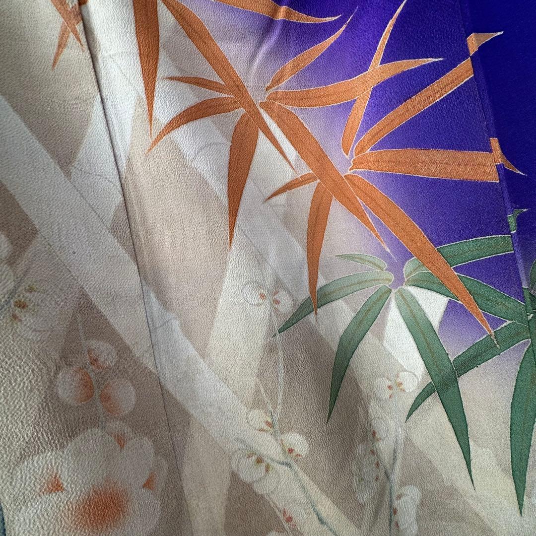 アンティーク　袷　絹　着物　訪問着　青紫　紫　168 トールサイズ