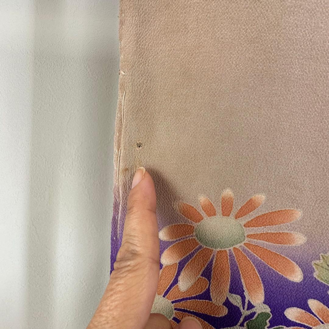 アンティーク　袷　絹　着物　訪問着　青紫　紫　168 トールサイズ