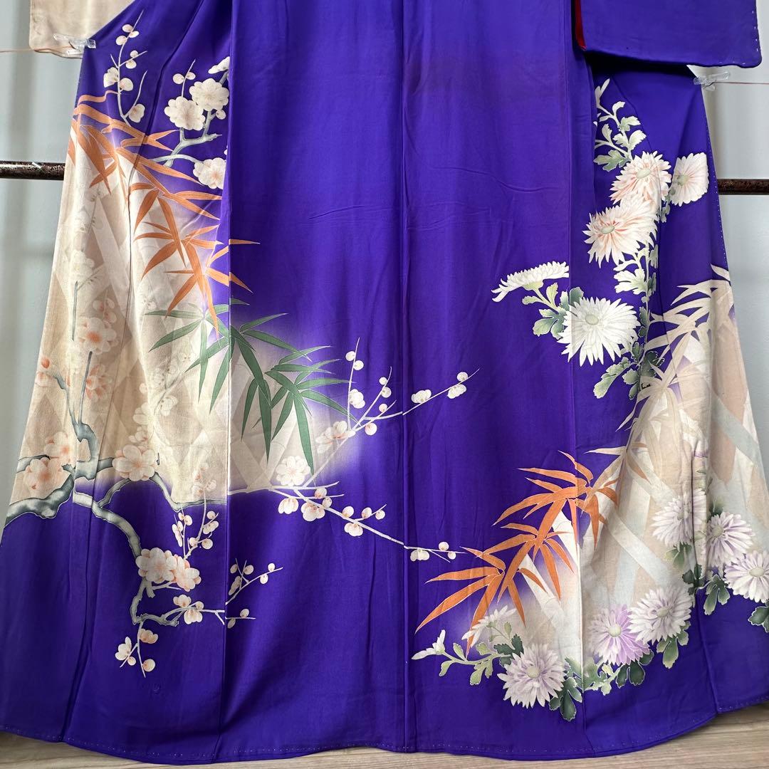 アンティーク　袷　絹　着物　訪問着　青紫　紫　168 トールサイズ