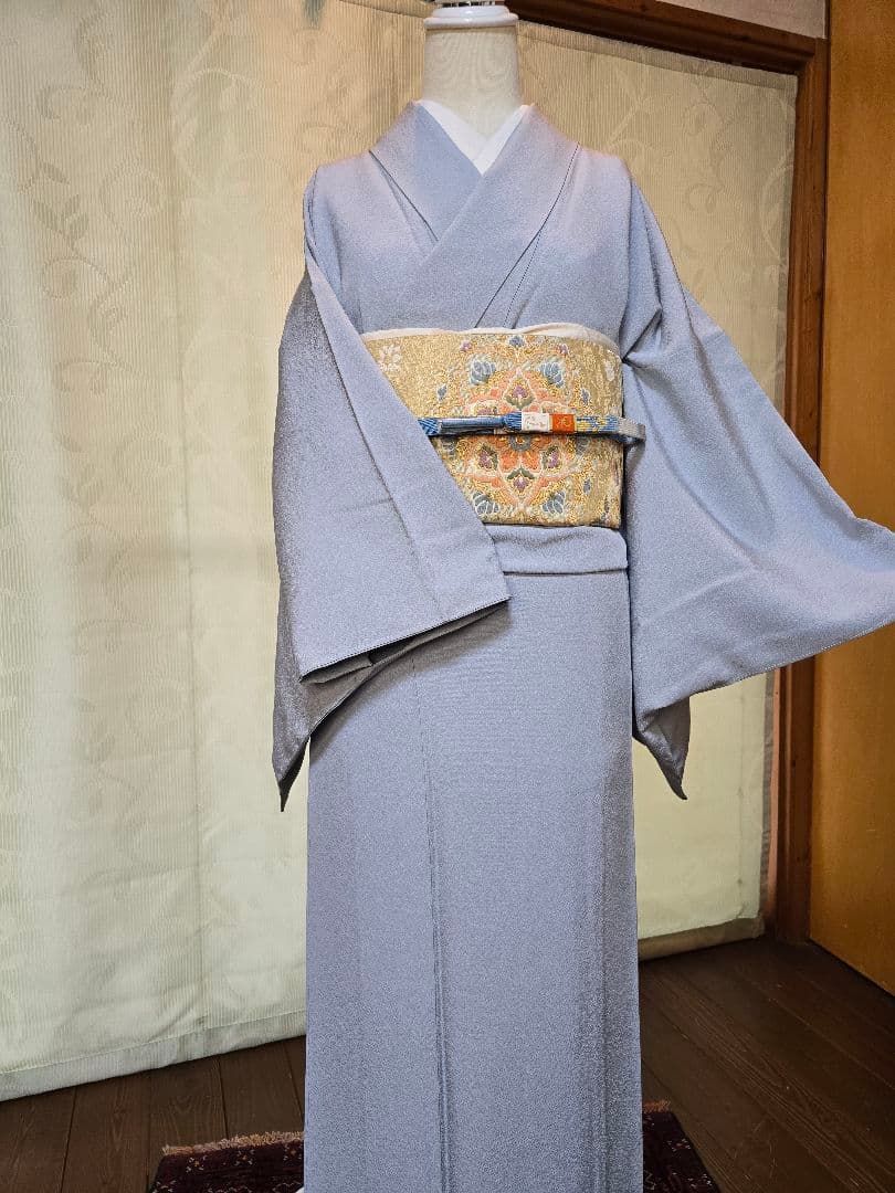 未使用品　草木染め　トールサイズ　作家物　　色無地　一つ紋　高級袋帯　フルセット