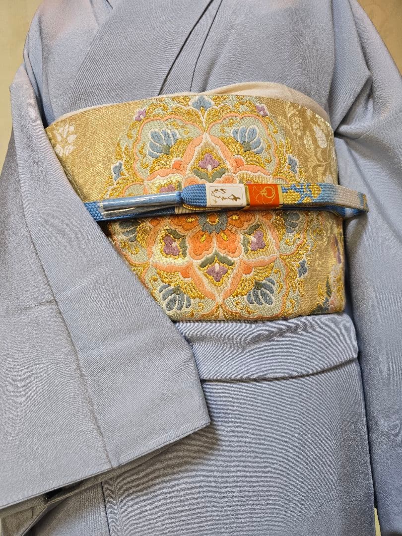 未使用品　草木染め　トールサイズ　作家物　　色無地　一つ紋　高級袋帯　フルセット