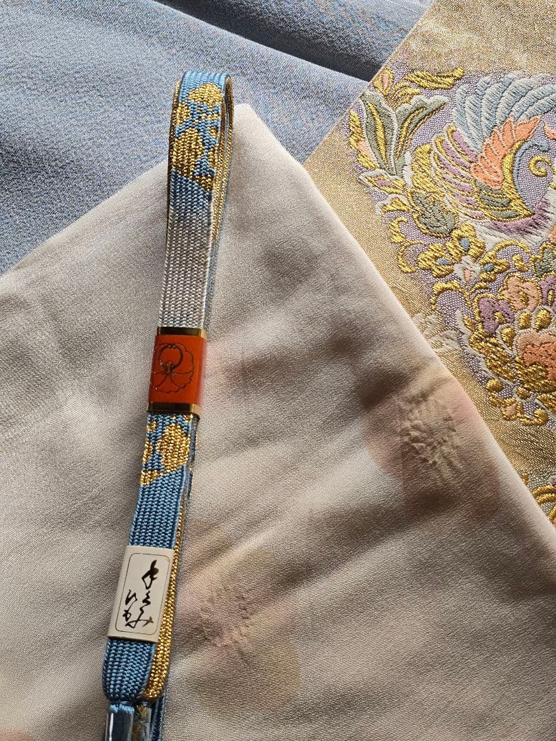 未使用品　草木染め　トールサイズ　作家物　　色無地　一つ紋　高級袋帯　フルセット