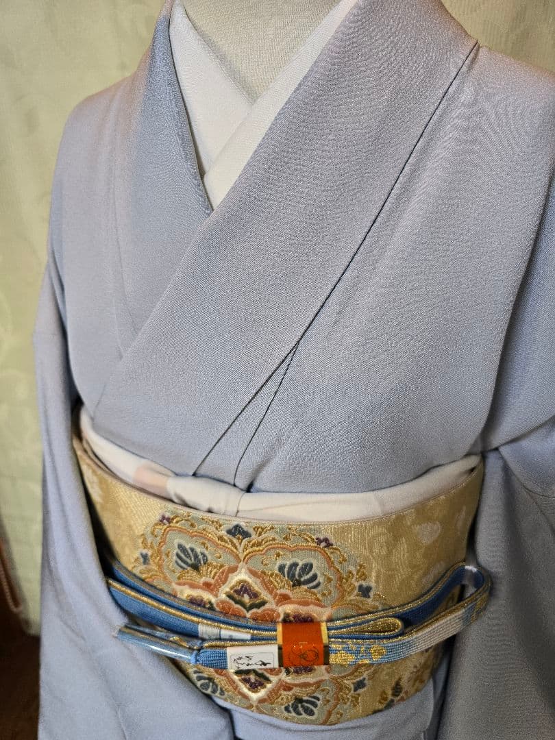 未使用品　草木染め　トールサイズ　作家物　　色無地　一つ紋　高級袋帯　フルセット