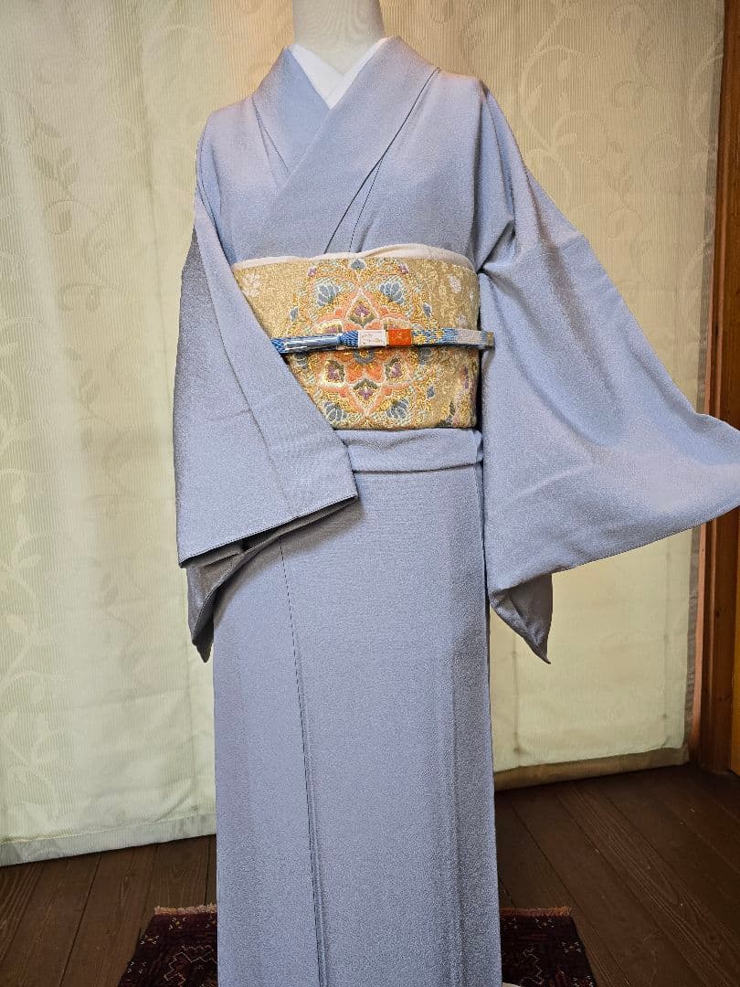 未使用品　草木染め　トールサイズ　作家物　　色無地　一つ紋　高級袋帯　フルセット