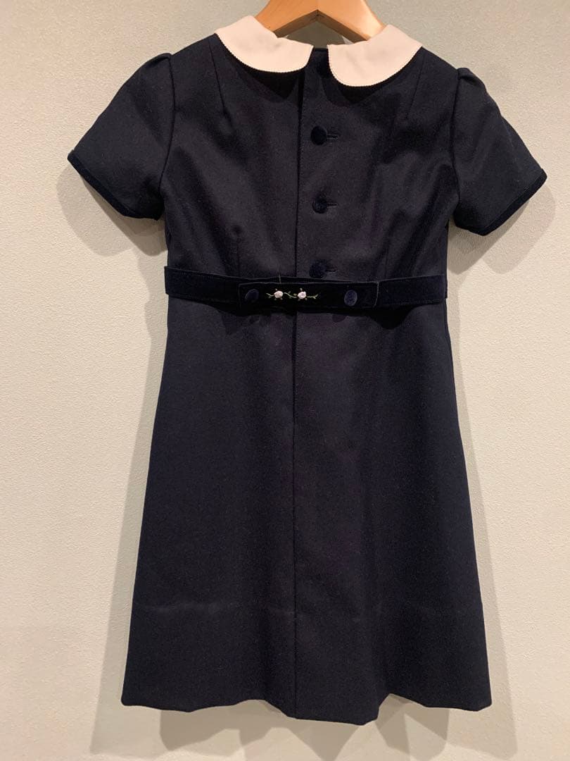 【アトリエ野中】オーダーワンピース ネイビーホワイト襟　115cmサイズ　お受験