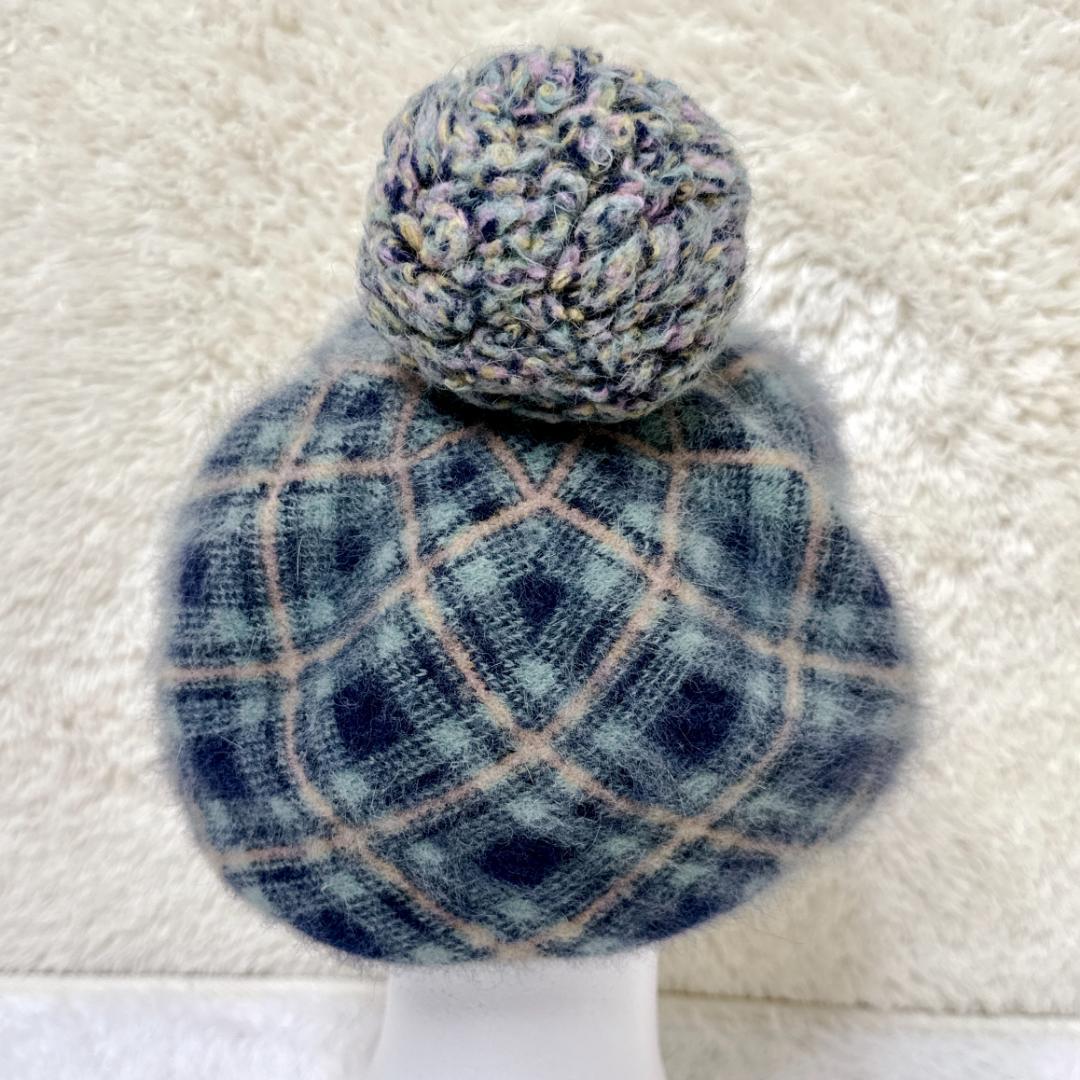 Vivienne Westwood ポンポン グリーンチェック ベレー帽 オーブ