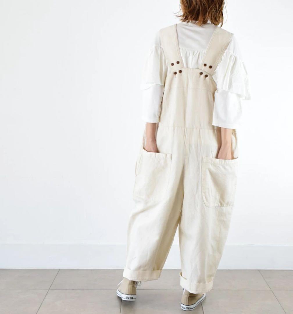 tumugu：コットンリネン　デニムオールインワン　サロペット 生成り