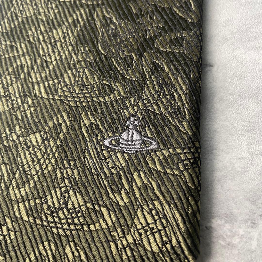 美品 Vivienne Westwood オーブ柄 総ロゴ ネクタイ カーキ 緑