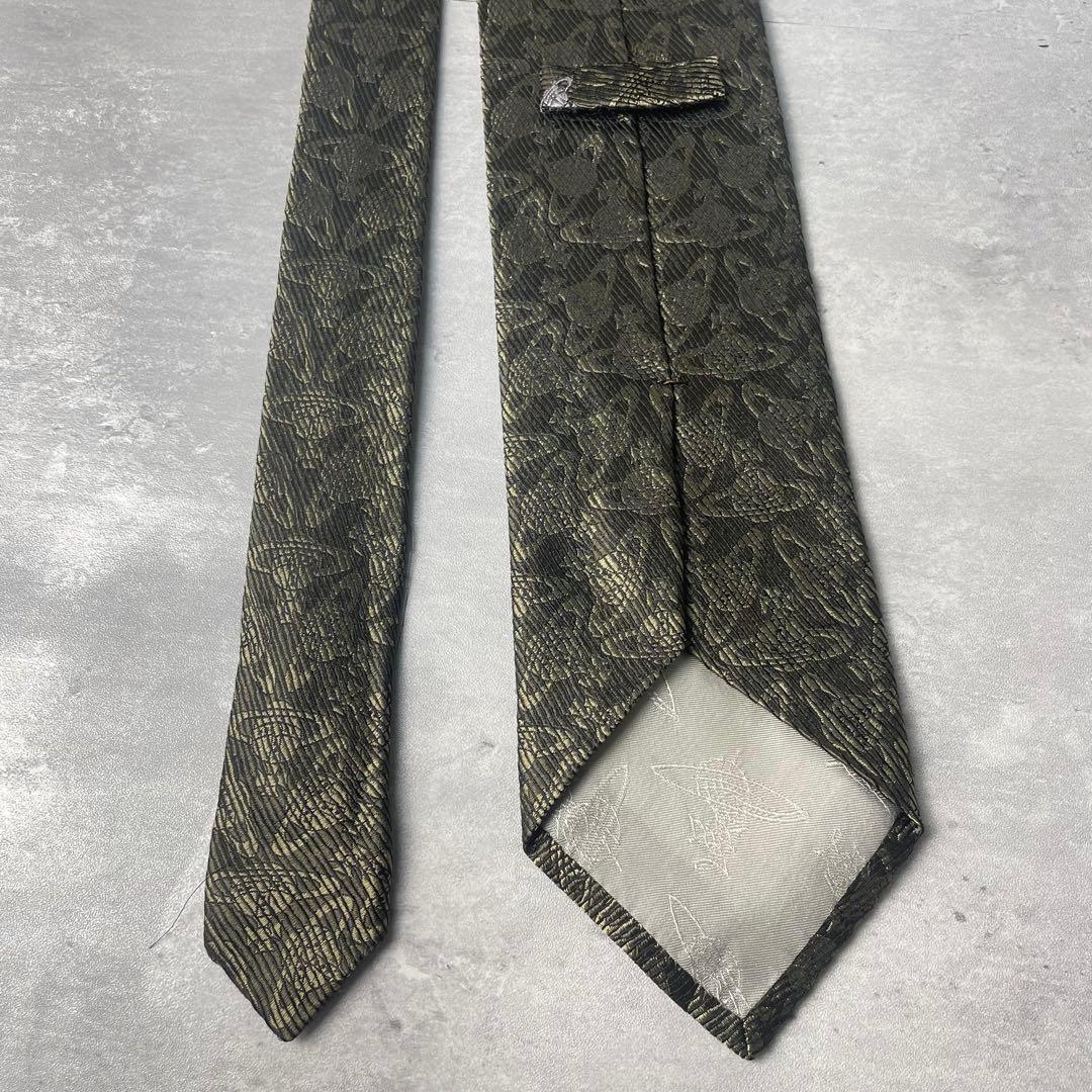 美品 Vivienne Westwood オーブ柄 総ロゴ ネクタイ カーキ 緑