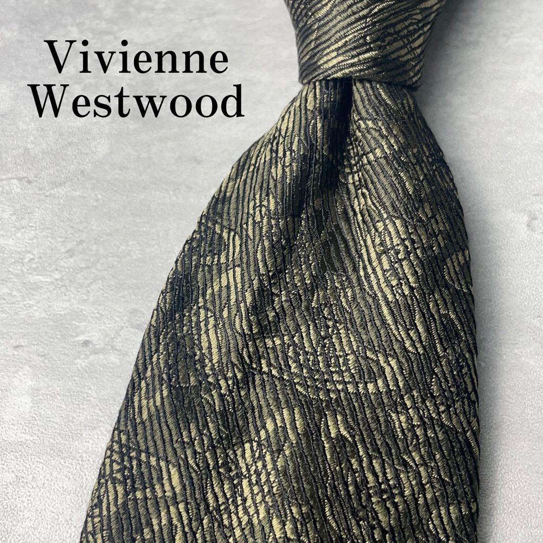 美品 Vivienne Westwood オーブ柄 総ロゴ ネクタイ カーキ 緑