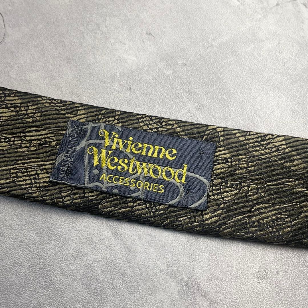 美品 Vivienne Westwood オーブ柄 総ロゴ ネクタイ カーキ 緑