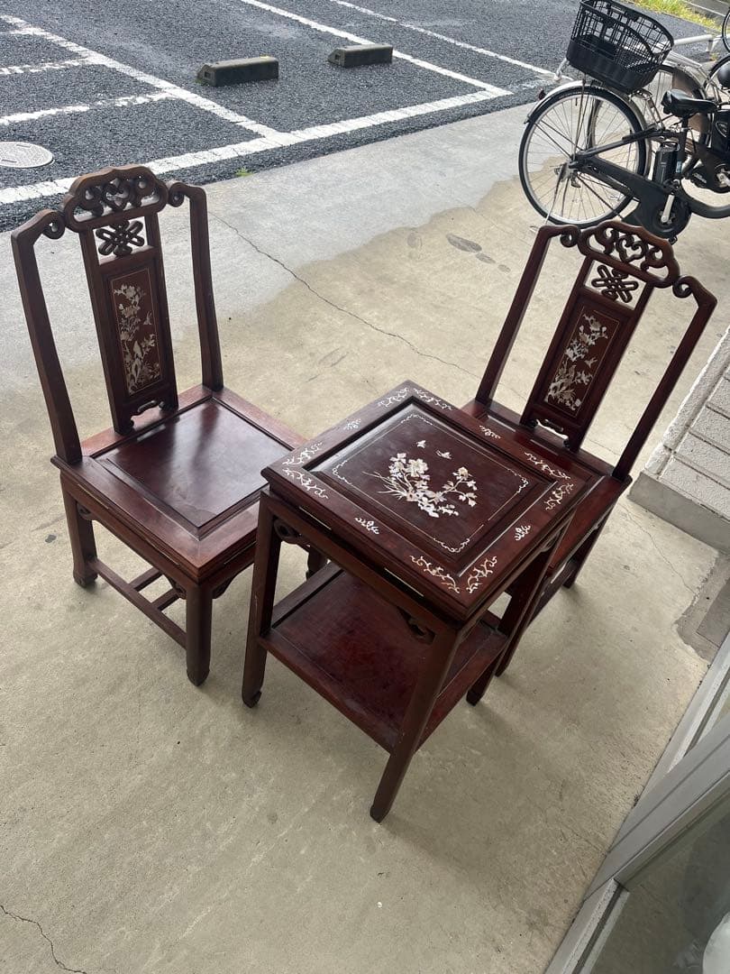 【稀少良品】2脚セット 中国家具 ダイニング チェア 唐木家具 李朝家具 花梨
