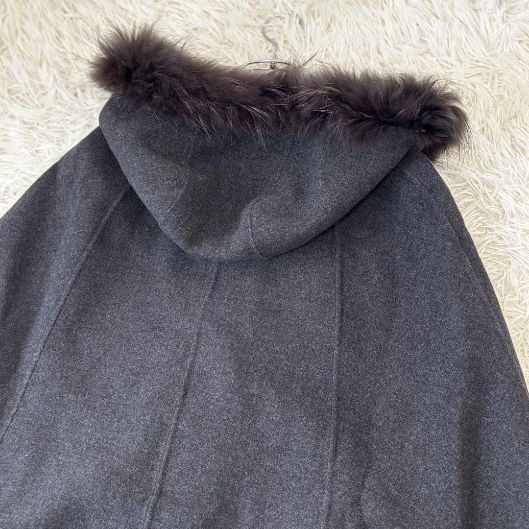 自由区✨2way アンゴラウール　ポンチョ　リアルファー　フード　ケープコートM