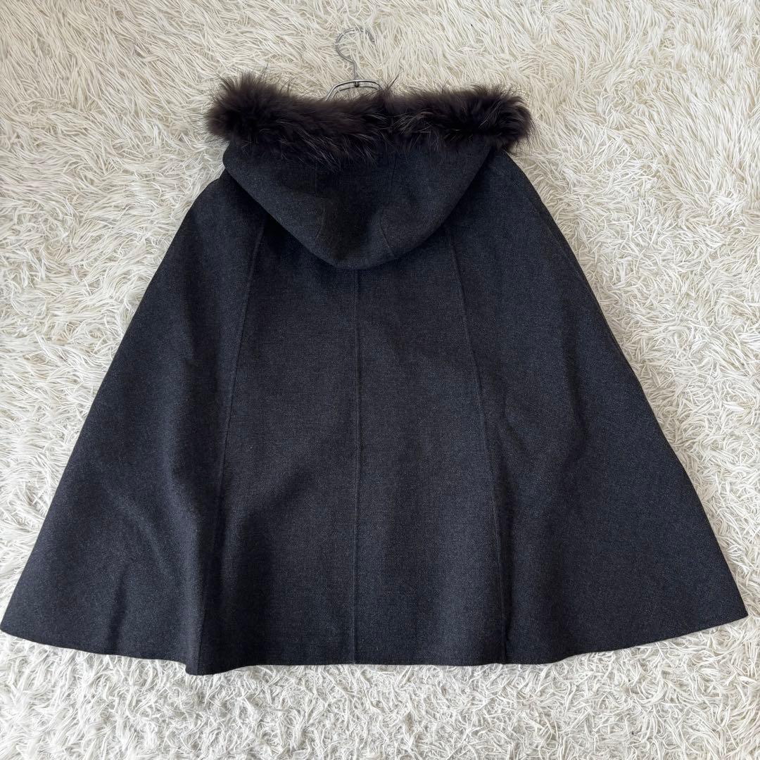 自由区✨2way アンゴラウール　ポンチョ　リアルファー　フード　ケープコートM