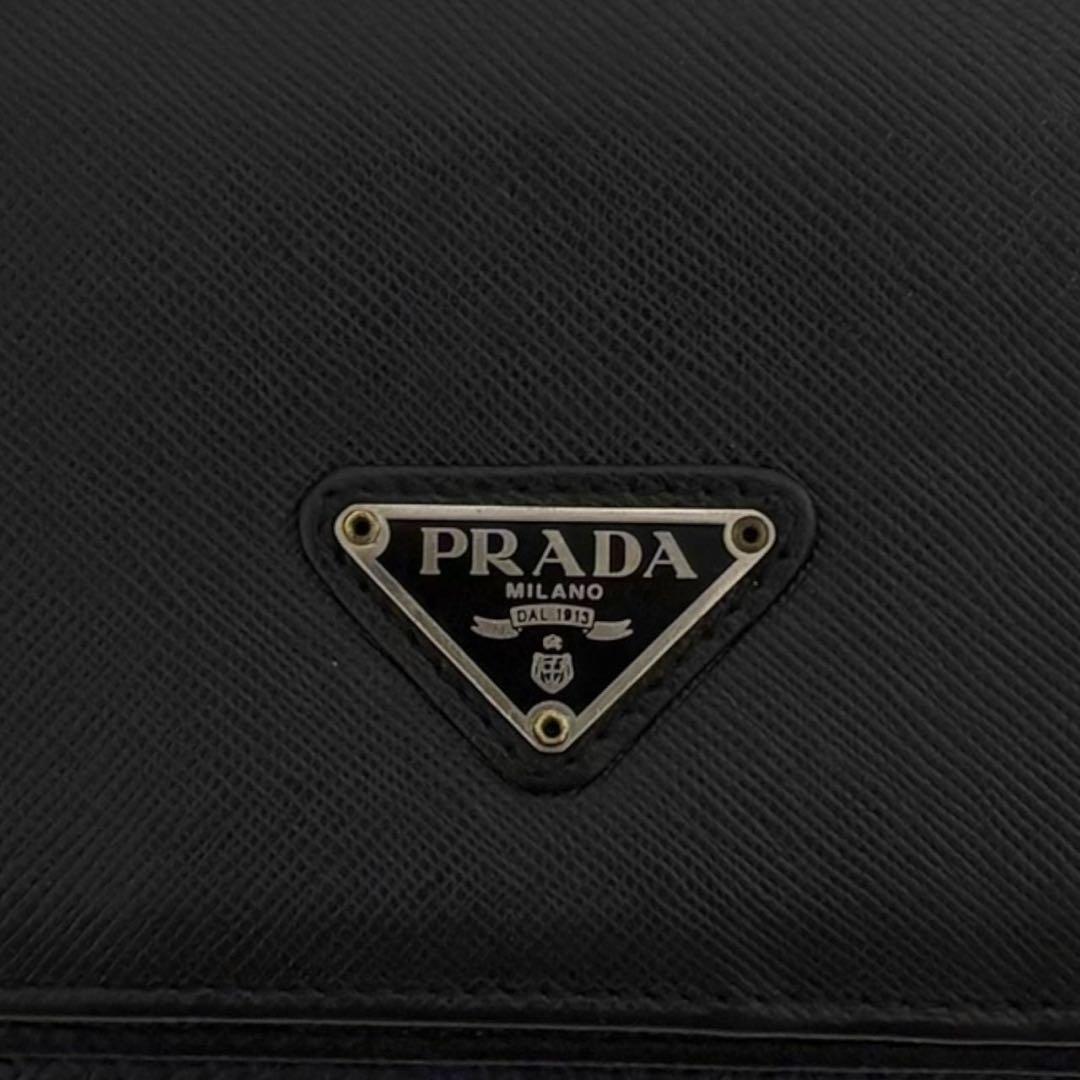 極美品✨ PRADA プラダ 二つ折り財布 サフィアーノ ブラック 三角ロゴ