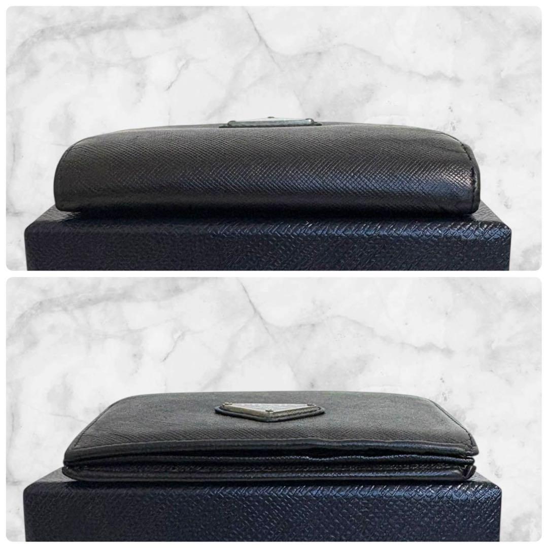 極美品✨ PRADA プラダ 二つ折り財布 サフィアーノ ブラック 三角ロゴ