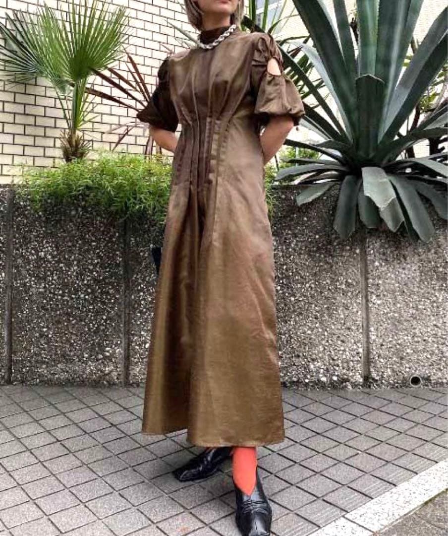 AMERIアメリGATHER SLEEVE WAIST TUCK DRESS