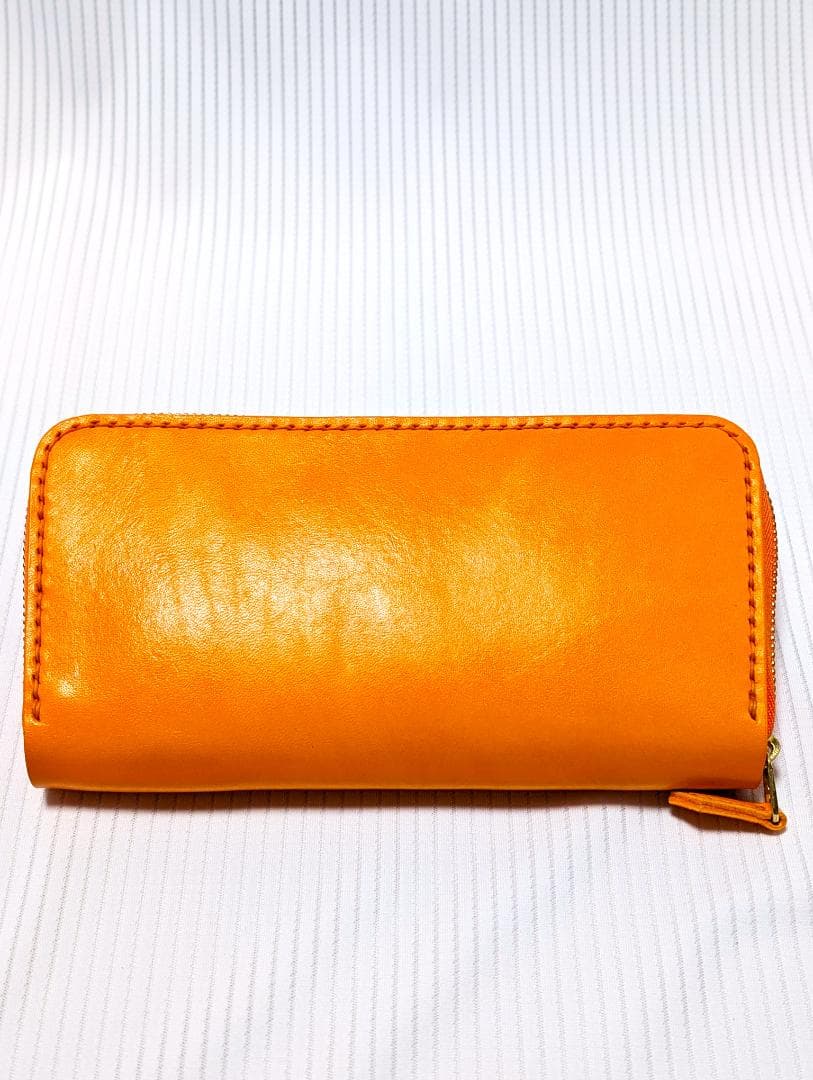 台形ラウンドファスナーウォレット 本革 ヌメ革 【オレンジ】
