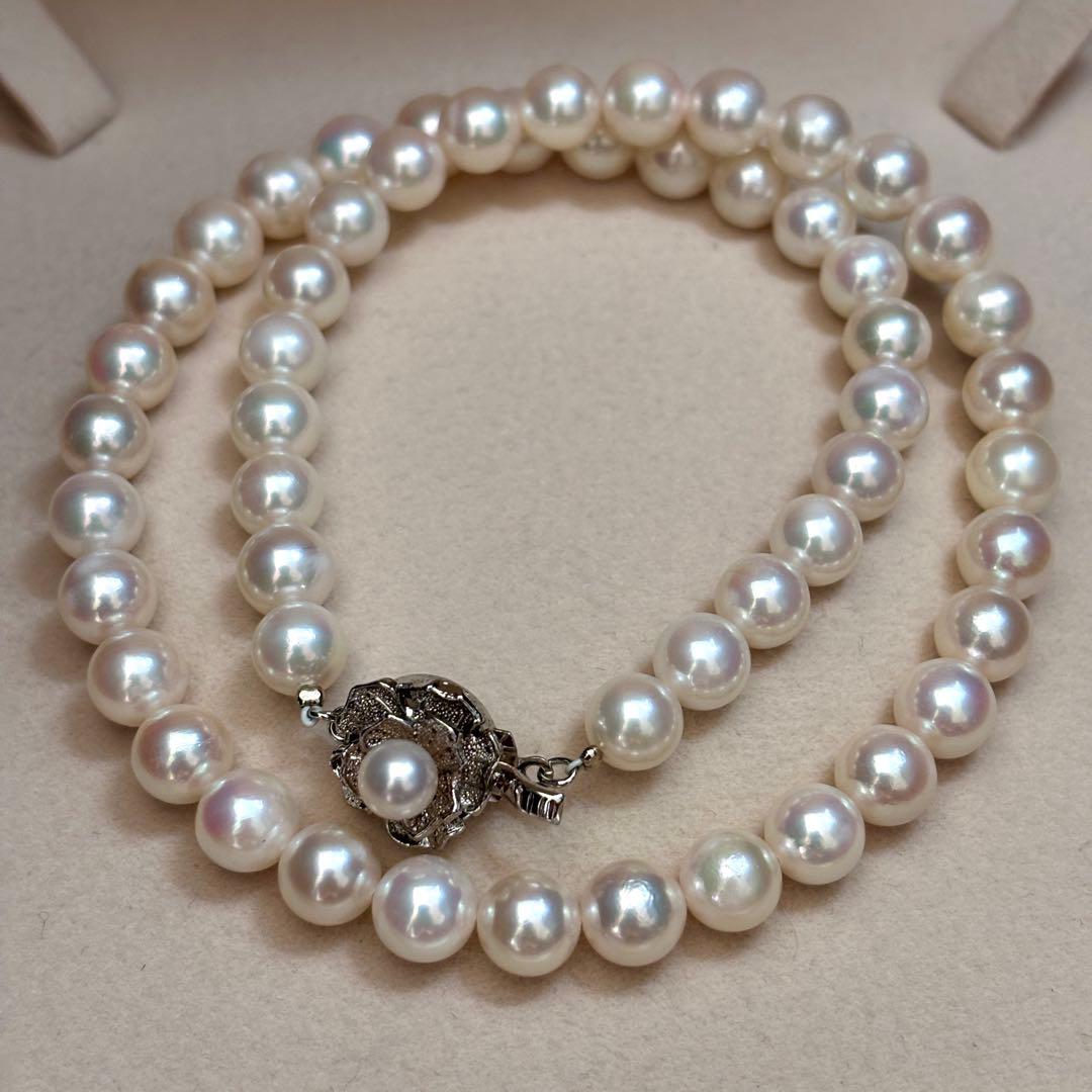 テリ強✨　あこや真珠　パール　ネックレス　約7.5-8.0mm SILVER刻印