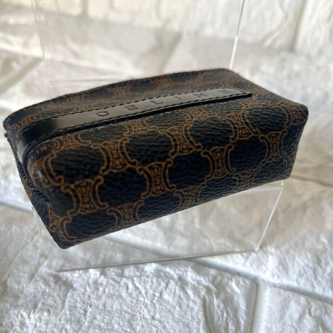 美品 セリーヌ CELINE ミニ ポーチ マカダム トリンオフ 黒 マカダム