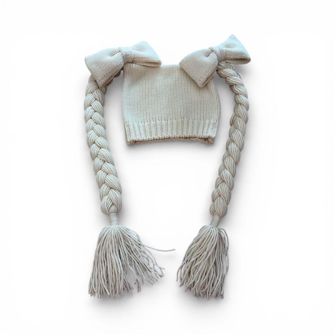 25aw コムデギャルソンガール　ニット帽　リボン　アイボリー