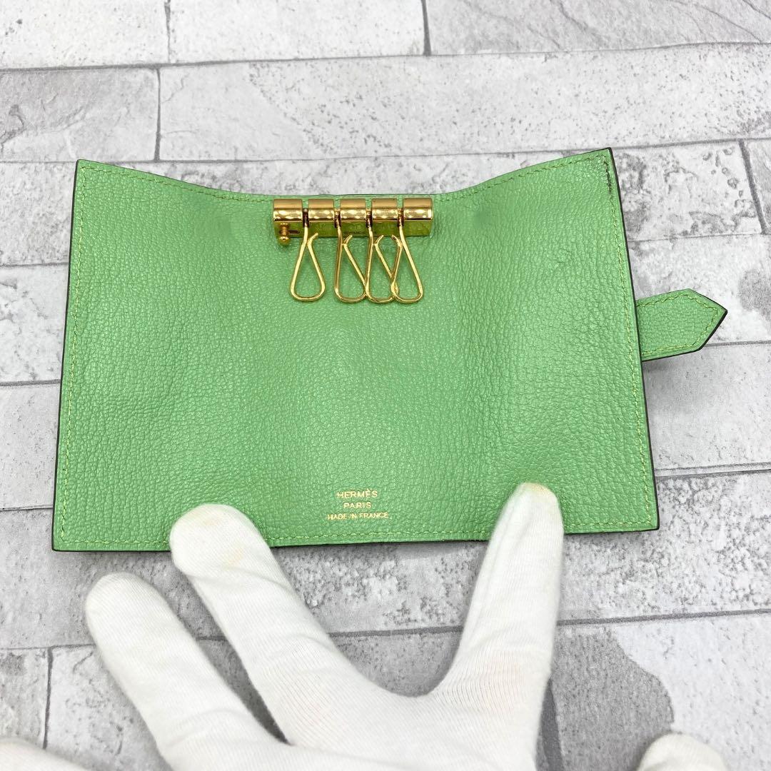 エルメス べアン キーケース4連　シェーブル　グリーン ブランド レザー　Y刻