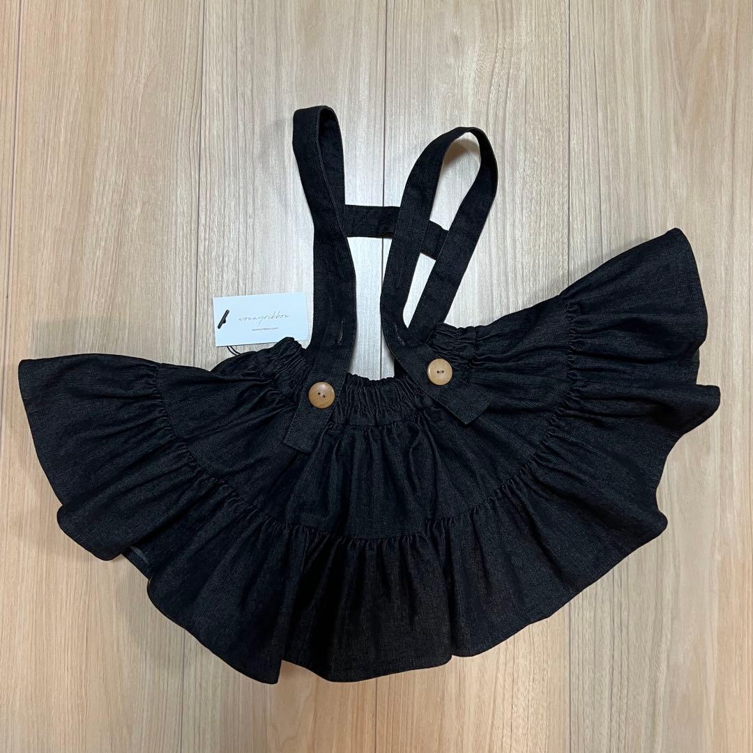 Wonny Ribbon Black denim skirt Sサイズ